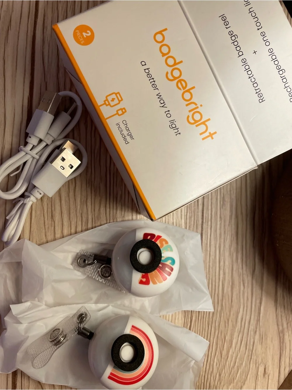 White Retractable Badge Reels with Colorful Accents - 2 Pack